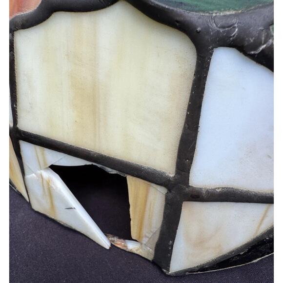 How to restore a stained glass lamp with beaded fringe? Vintage Tiffany Style Stained Glass Slag Floral Hanging Lamp Shade *Needs Repair